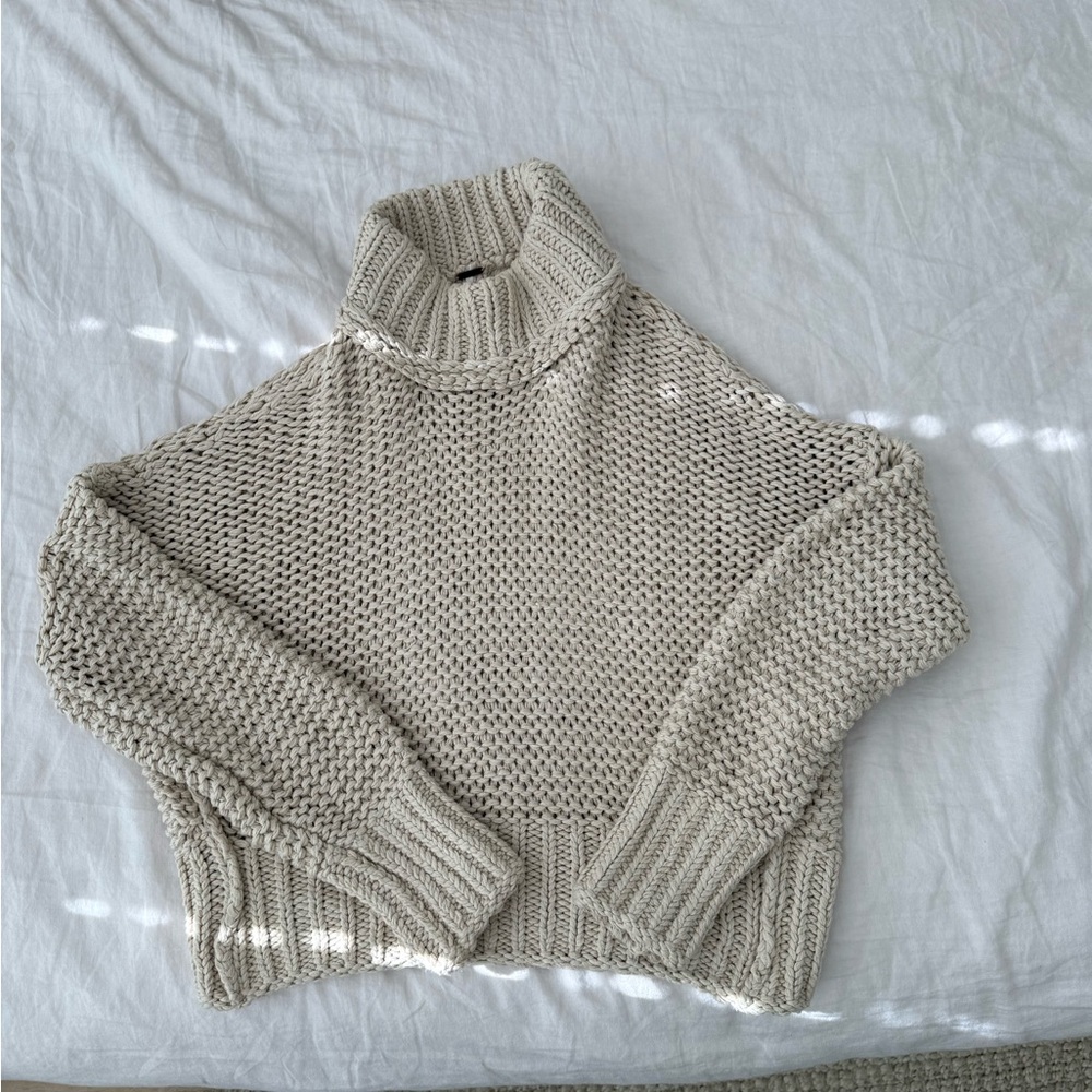 Free People Beige Cowl Neck Sweater